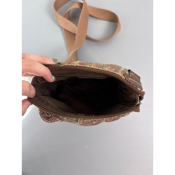 Fossil brand women's crossbody mini bag brown paisley patterned zipper closure - Picture 7 of 10